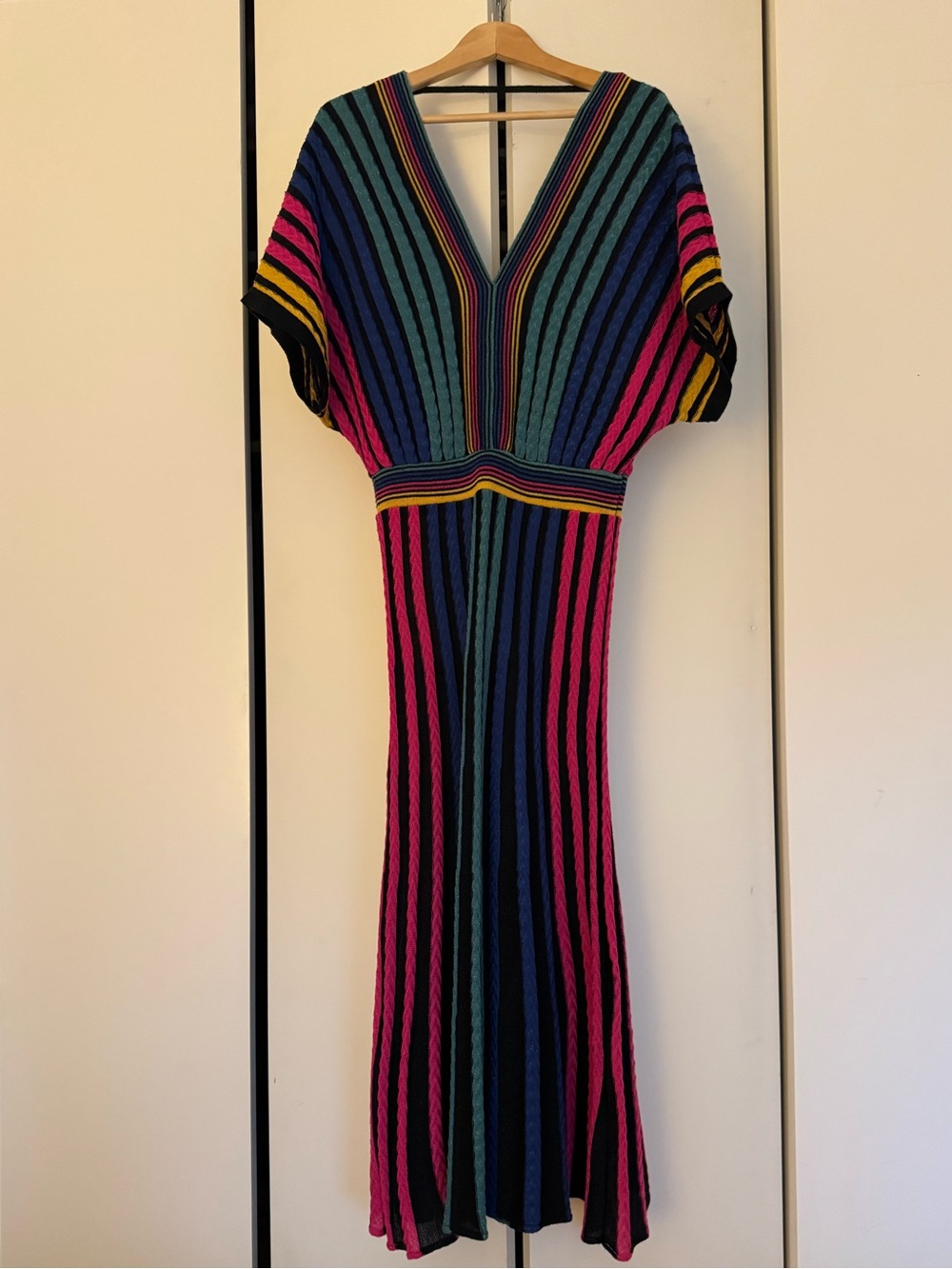 Farm Rio Rainbow Striped V-Neck Knit Dress